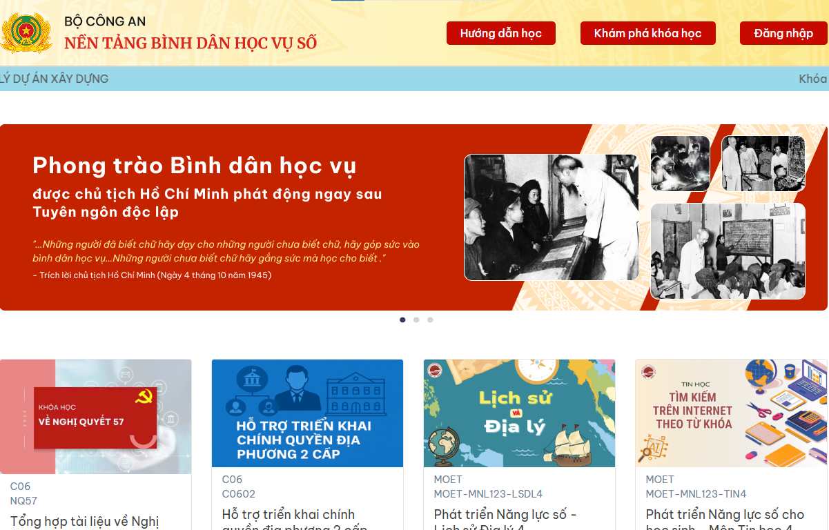 Hướng dẫn sử dụng nền tảng Bình dân học vụ số